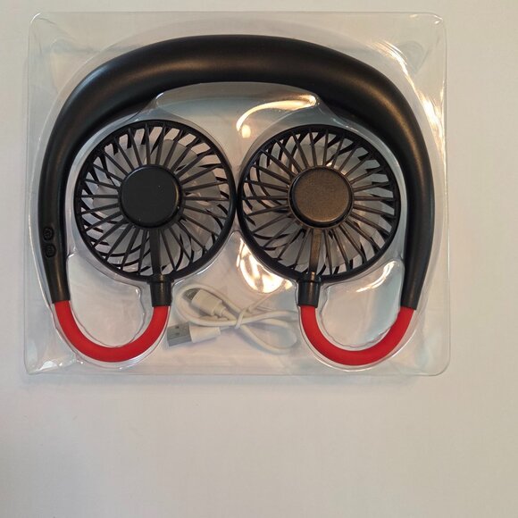 NWT - Hands-Free Rechargeable Neck Fan, Lightweight, Strong Airflow – Black/Red - Picture 1 of 9